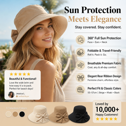 Limited stock ⏰️ Women's Bowknot Wide Brim Sun Protective Hat