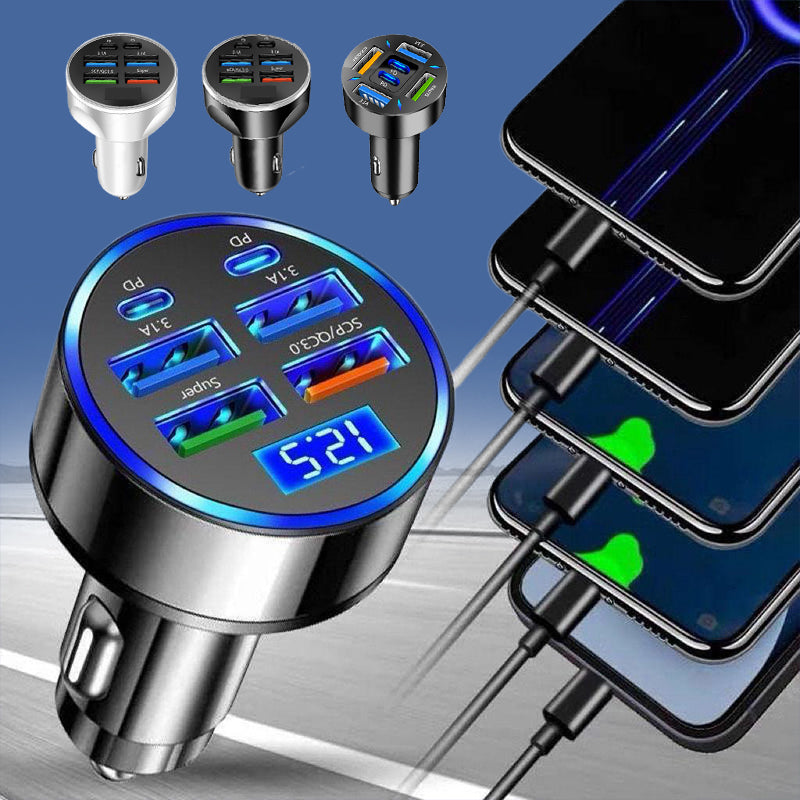 6-Port Car Charger Cigarette Lighter Adapter