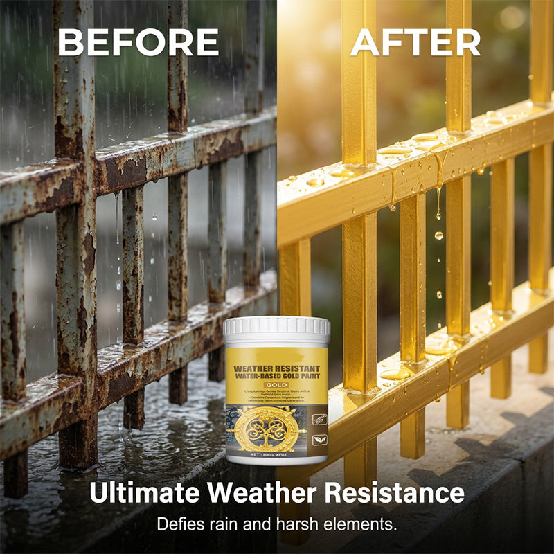 🥳2026 HOT SALE🥳💞50K+ SOLD!🏠✨ 50% OFF! Weather Resistant Gold Paint – Water‑based, brilliant shine. Safe for metal, wood & stone. Lasts rain or shine! 🖌️💛